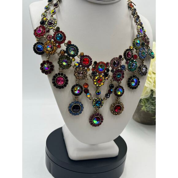 NATASHA COUTURE Multicolor Crystal Designer Layered Bib Statement Necklace - Picture 7 of 10